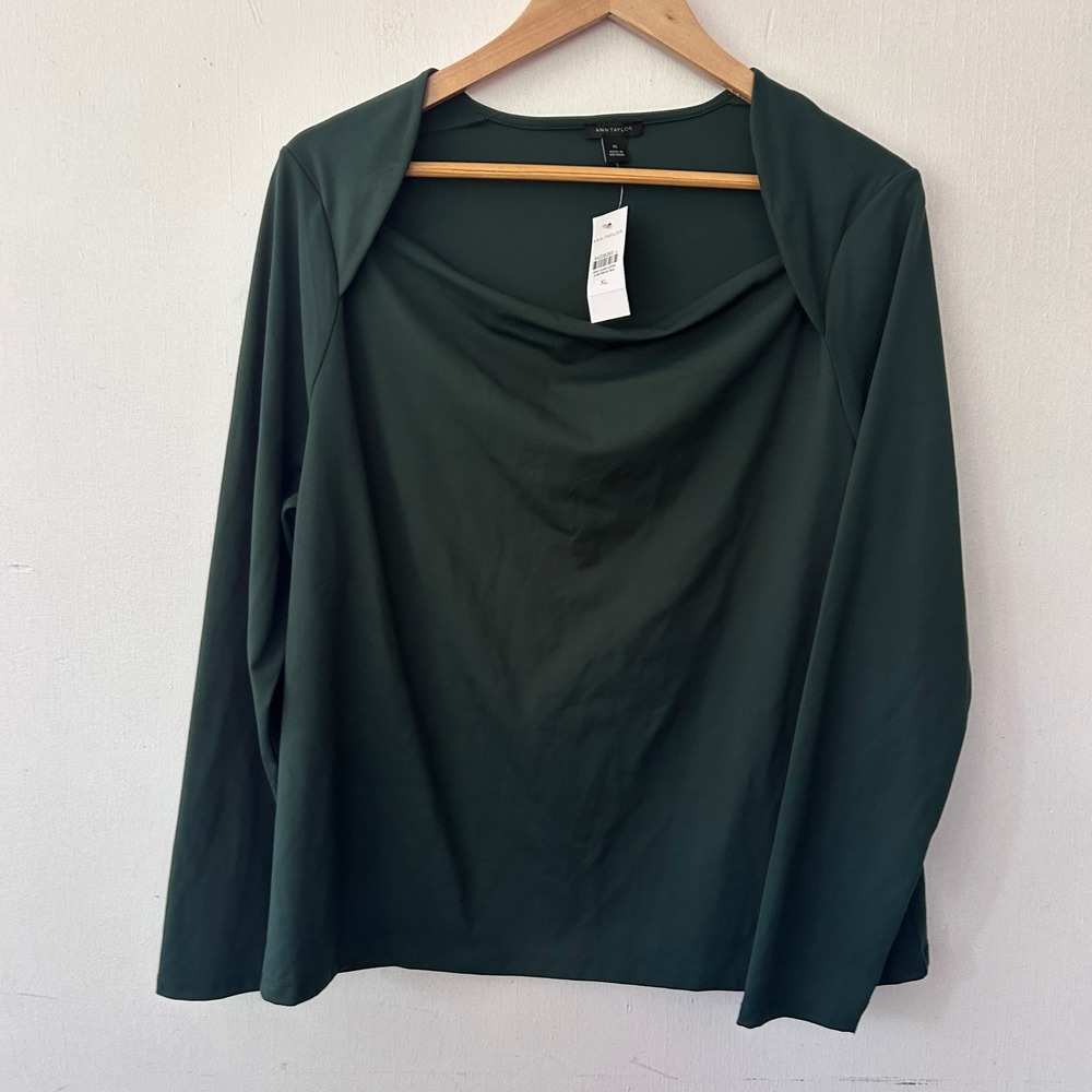 Ann Taylor Blouse Women XL Green Draped Square Neck Professional NWT